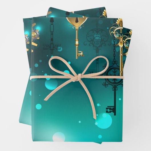 Antike Skeleton Keys on Green Background Geschenkpapier Set (Beispiel)