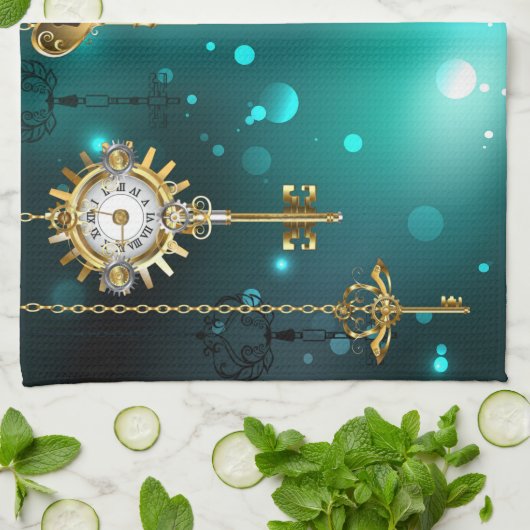 Antike Skeleton Keys on Green Background Geschirrtuch (Gefaltet)