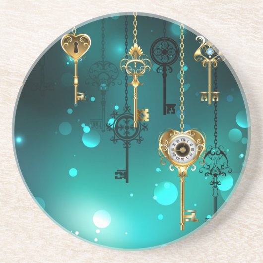 Antike Skeleton Keys on Green Background Getränkeuntersetzer (Vorne)