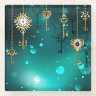 Antike Skeleton Keys on Green Background Glasuntersetzer