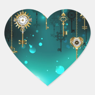 Antike Skeleton Keys on Green Background Herz-Aufkleber