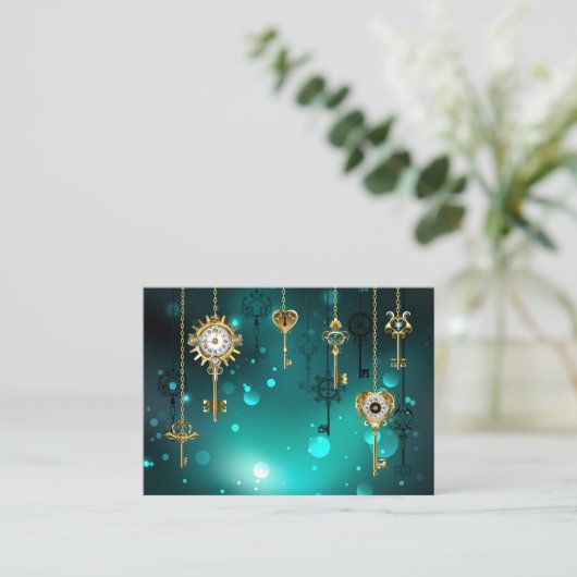 Antike Skeleton Keys on Green Background Hinweiskarte (Stehend Vorderseite)