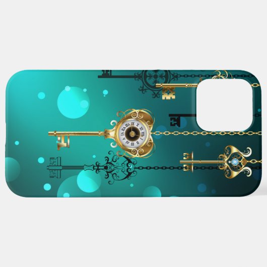 Antike Skeleton Keys on Green Background iPhone Hülle (Hinten horizontal)