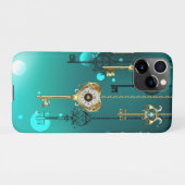 Antike Skeleton Keys on Green Background iPhone Hülle (Rückseite (Horizontal))