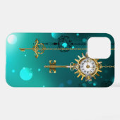 Antike Skeleton Keys on Green Background iPhone Hülle (Rückseite (Horizontal))