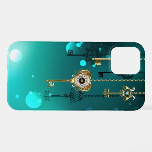 Antike Skeleton Keys on Green Background iPhone Hülle (Rückseite (Horizontal))