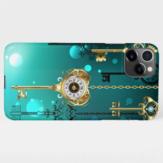 Antike Skeleton Keys on Green Background iPhone Hülle (Rückseite (Horizontal))