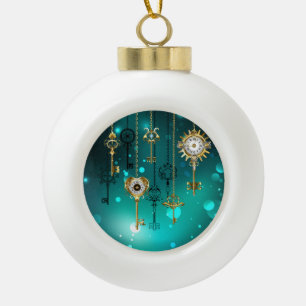 Antike Skeleton Keys on Green Background Keramik Kugel-Ornament