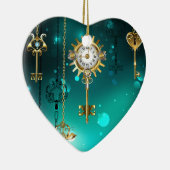 Antike Skeleton Keys on Green Background Keramik Ornament (Rechts)