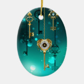 Antike Skeleton Keys on Green Background Keramik Ornament (Vorne)