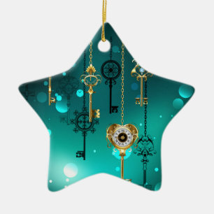 Antike Skeleton Keys on Green Background Keramik Ornament