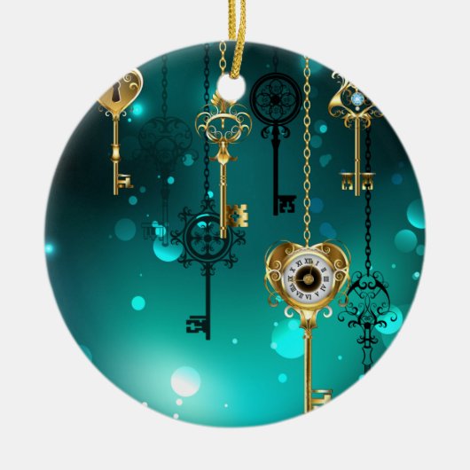 Antike Skeleton Keys on Green Background Keramik Ornament (Vorne)