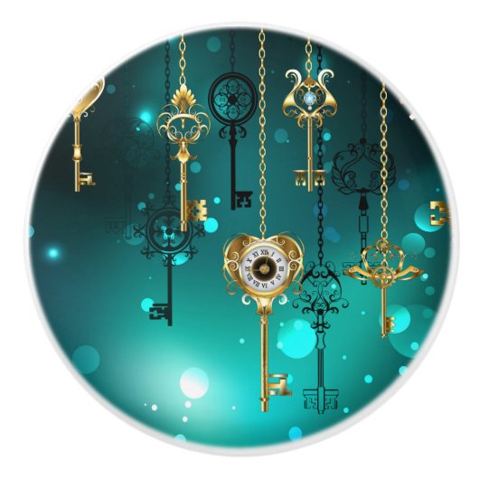 Antike Skeleton Keys on Green Background Keramikknauf (Vorderseite)