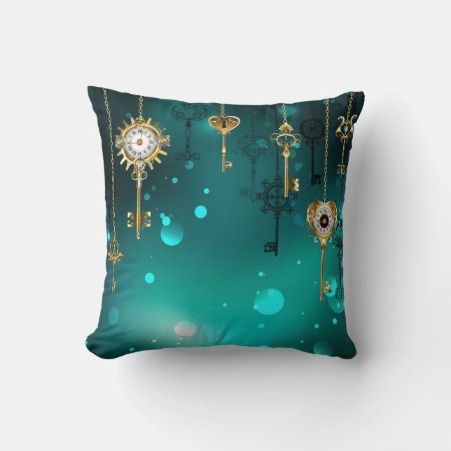 Antike Skeleton Keys on Green Background Kissen (Vorderseite)