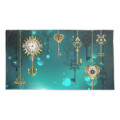 Antike Skeleton Keys on Green Background Kissenbezug (Rückseite)