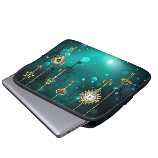 Antike Skeleton Keys on Green Background Laptopschutzhülle (Vorne Knopf)