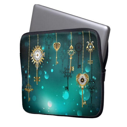 Antike Skeleton Keys on Green Background Laptopschutzhülle (Vorderseite Links)