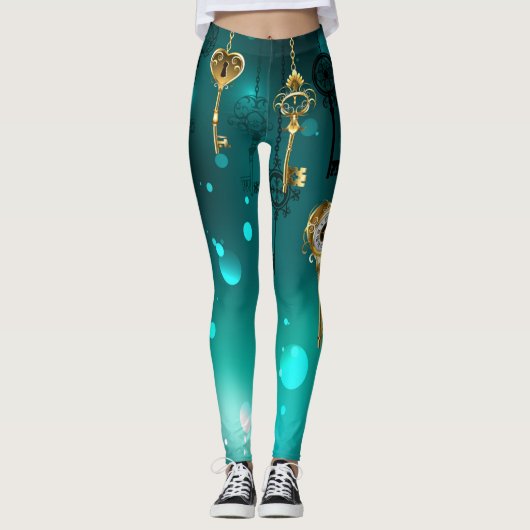 Antike Skeleton Keys on Green Background Leggings (Vorderseite)