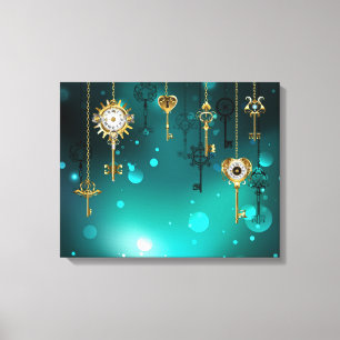 Antike Skeleton Keys on Green Background Leinwanddruck