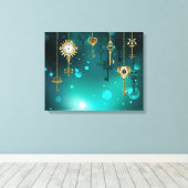 Antike Skeleton Keys on Green Background Leinwanddruck (Insitu (Holzboden))