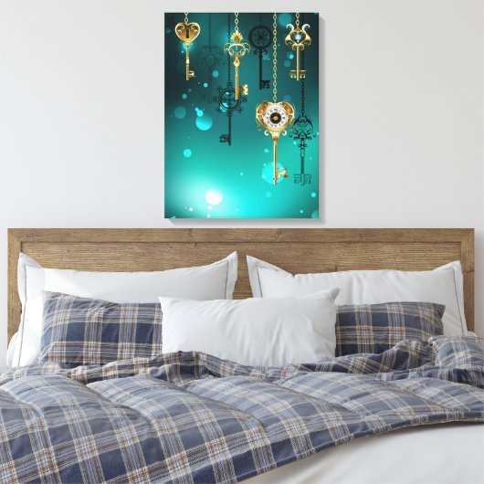 Antike Skeleton Keys on Green Background Leinwanddruck (Insitu (Schlafzimmer))