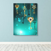 Antike Skeleton Keys on Green Background Leinwanddruck (Insitu (Holzboden))