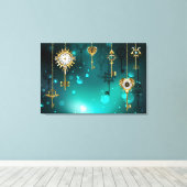 Antike Skeleton Keys on Green Background Leinwanddruck (Insitu (Holzboden))