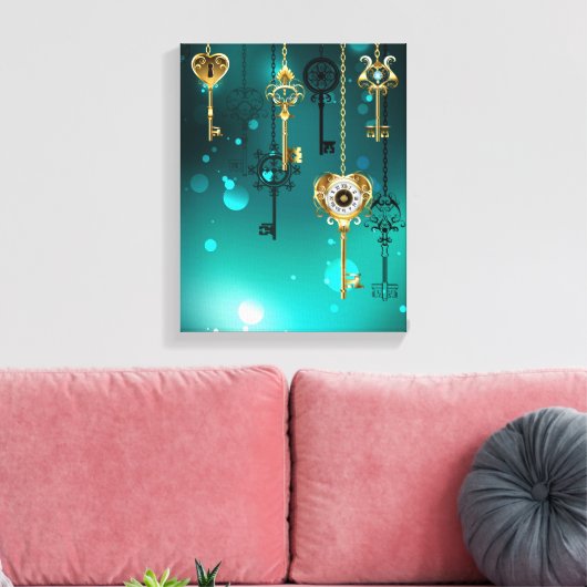 Antike Skeleton Keys on Green Background Leinwanddruck (Insitu (Wohnzimmer))
