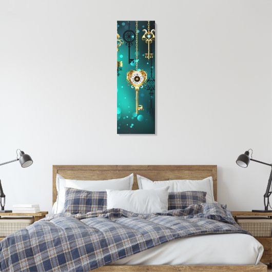 Antike Skeleton Keys on Green Background Leinwanddruck (Insitu (Schlafzimmer))