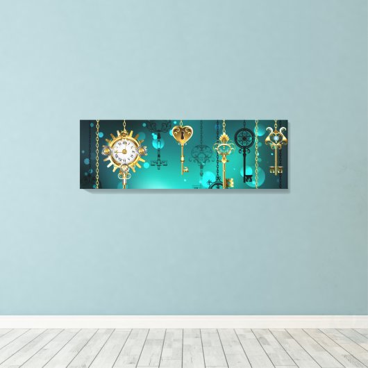 Antike Skeleton Keys on Green Background Leinwanddruck (Insitu (Holzboden))