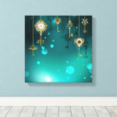 Antike Skeleton Keys on Green Background Leinwanddruck (Insitu (Holzboden))