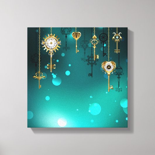 Antike Skeleton Keys on Green Background Leinwanddruck (Vorderseite)