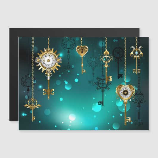 Antike Skeleton Keys on Green Background Magneteinladung (Vorne/Hinten)