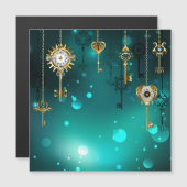 Antike Skeleton Keys on Green Background Magneteinladung (Vorne/Hinten)