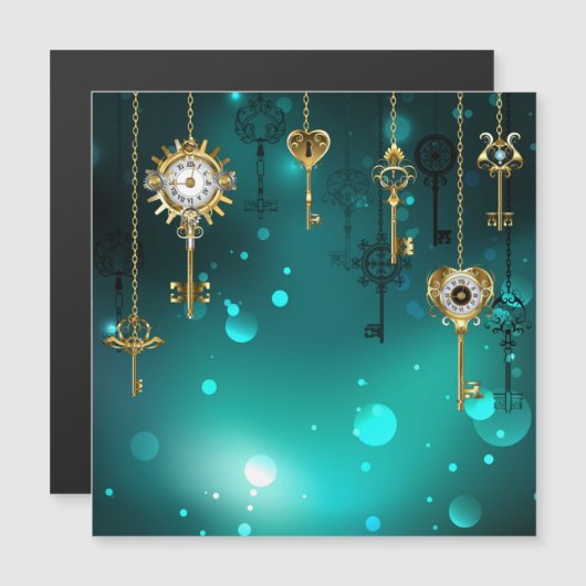 Antike Skeleton Keys on Green Background Magneteinladung (Vorne/Hinten)