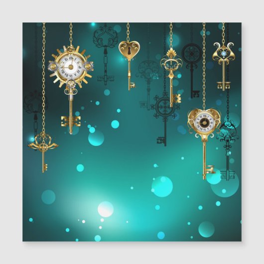 Antike Skeleton Keys on Green Background Magneteinladung (Vorderseite)