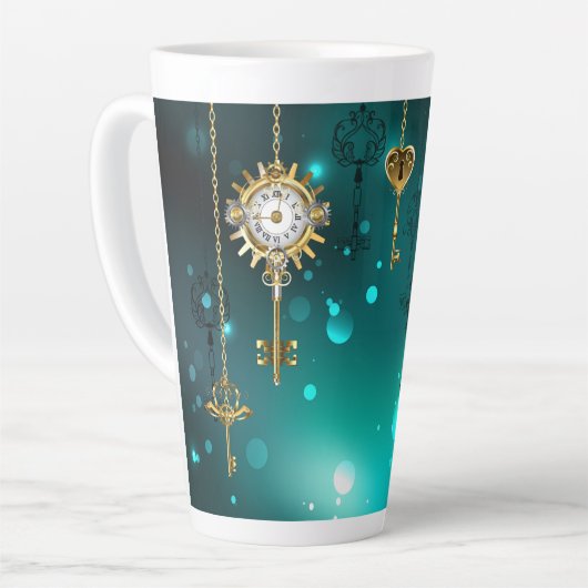 Antike Skeleton Keys on Green Background Milchtasse (Linke Ecke)