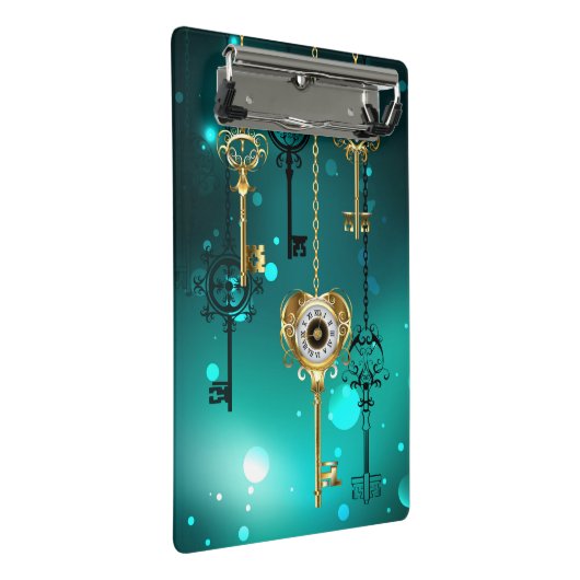 Antike Skeleton Keys on Green Background Mini Klemmbrett (Schrägansicht)