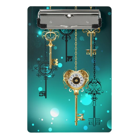 Antike Skeleton Keys on Green Background Mini Klemmbrett (Vorderseite)