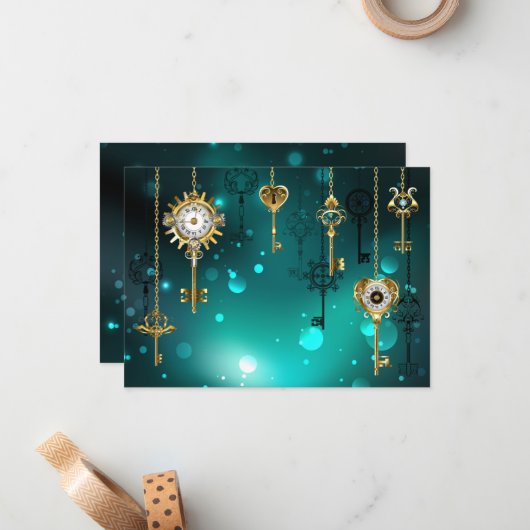 Antike Skeleton Keys on Green Background Mitteilungskarte (Vorderseite/Rückseite Beispiel)