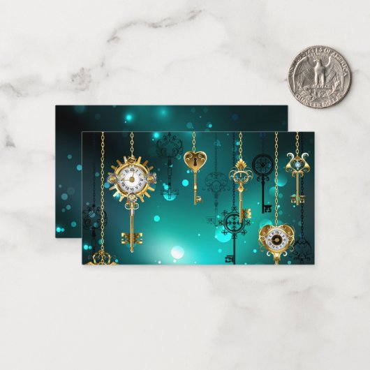 Antike Skeleton Keys on Green Background Mitteilungskarte (Vorderseite/Rückseite Beispiel)