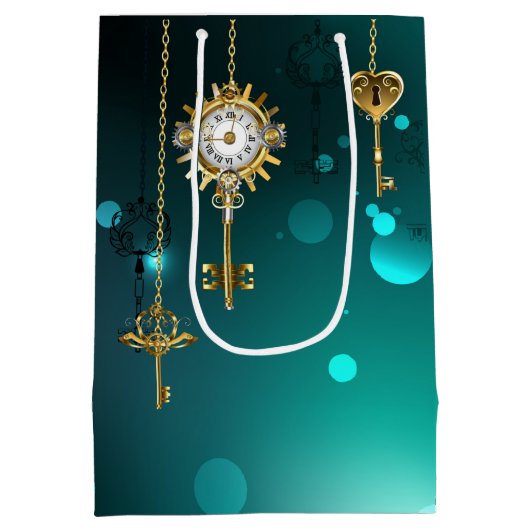 Antike Skeleton Keys on Green Background Mittlere Geschenktüte (Rückseite)