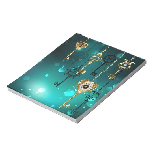 Antike Skeleton Keys on Green Background Notizblock (Rotiert)