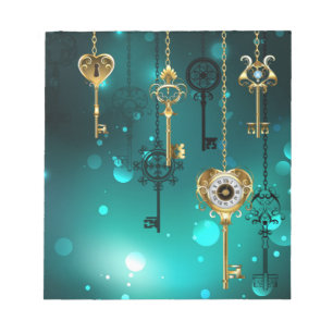 Antike Skeleton Keys on Green Background Notizblock