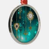 Antike Skeleton Keys on Green Background Ornament Aus Metall (Rechts)