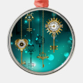 Antike Skeleton Keys on Green Background Ornament Aus Metall (Vorne)