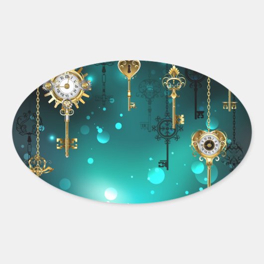 Antike Skeleton Keys on Green Background Ovaler Aufkleber (Vorderseite)