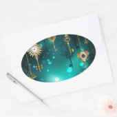 Antike Skeleton Keys on Green Background Ovaler Aufkleber (Umschlag)