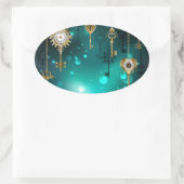 Antike Skeleton Keys on Green Background Ovaler Aufkleber (Tasche)