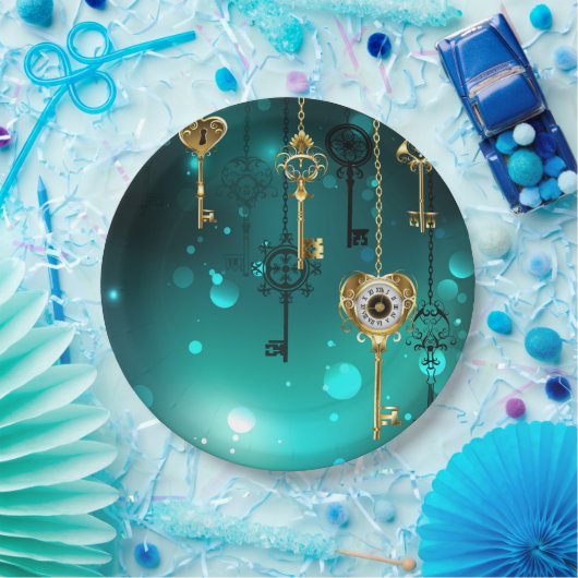 Antike Skeleton Keys on Green Background Pappteller (Party)